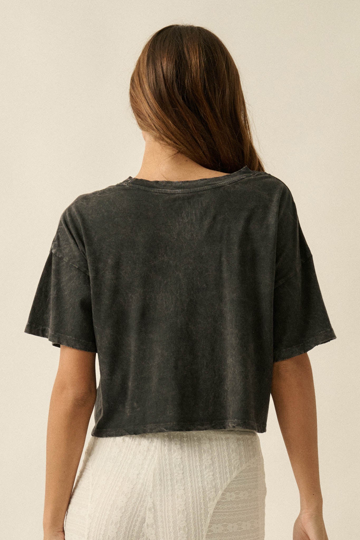 Blooming Rose Vintage-Wash Cropped Graphic Tee