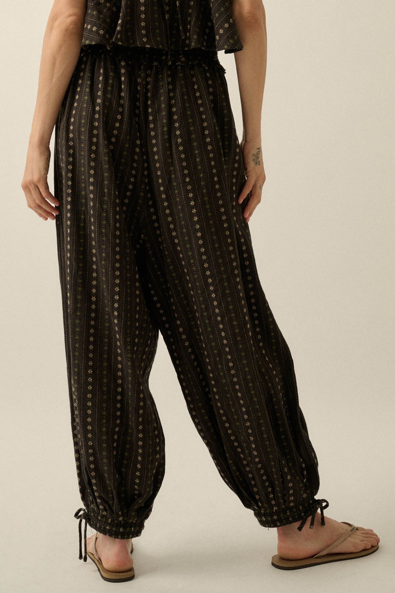 Blooming Bazaar Floral-Stripe Cotton Balloon Pants