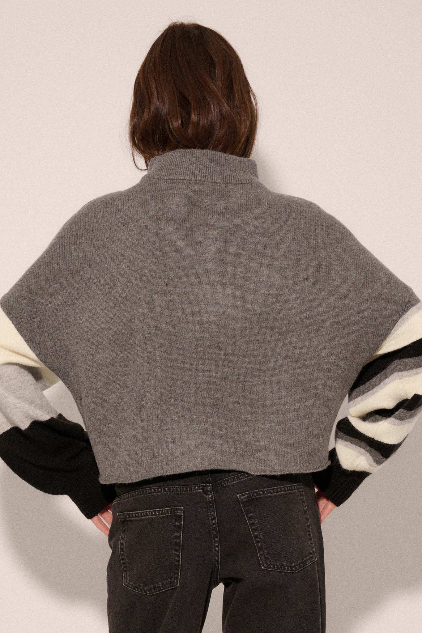 Hold On Striped Colorblock Funnel Neck Sweater