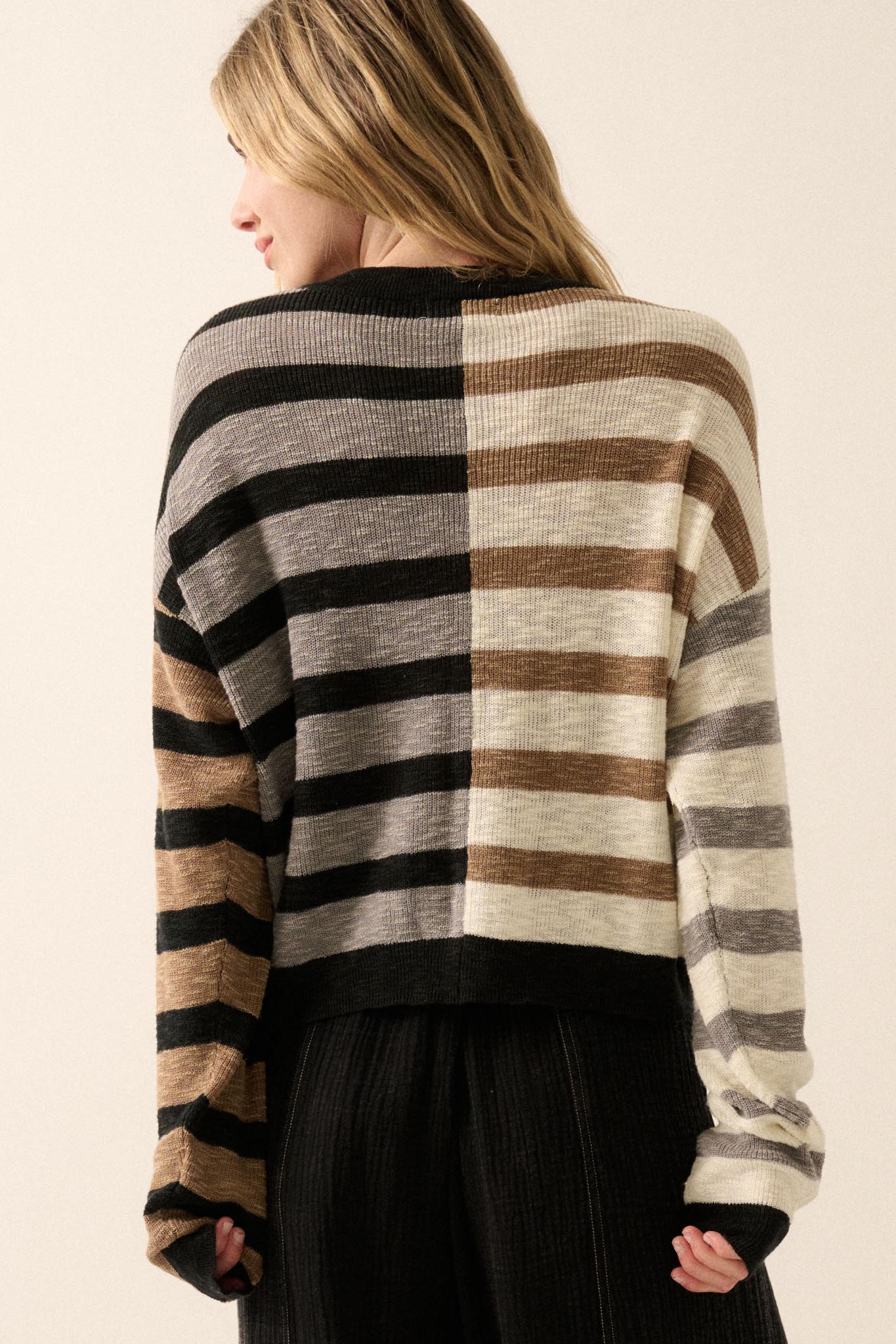 Double Feature Colorblock Striped Knit Sweater