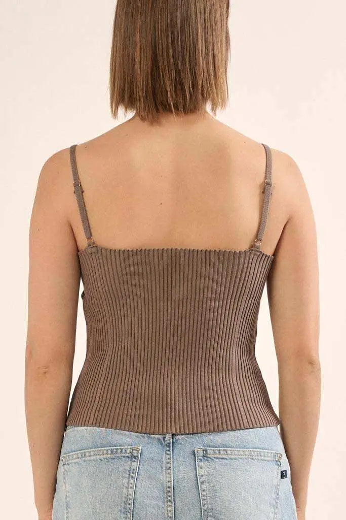 Shaper Fit Straight Neck Rib-Knit Cami Top
