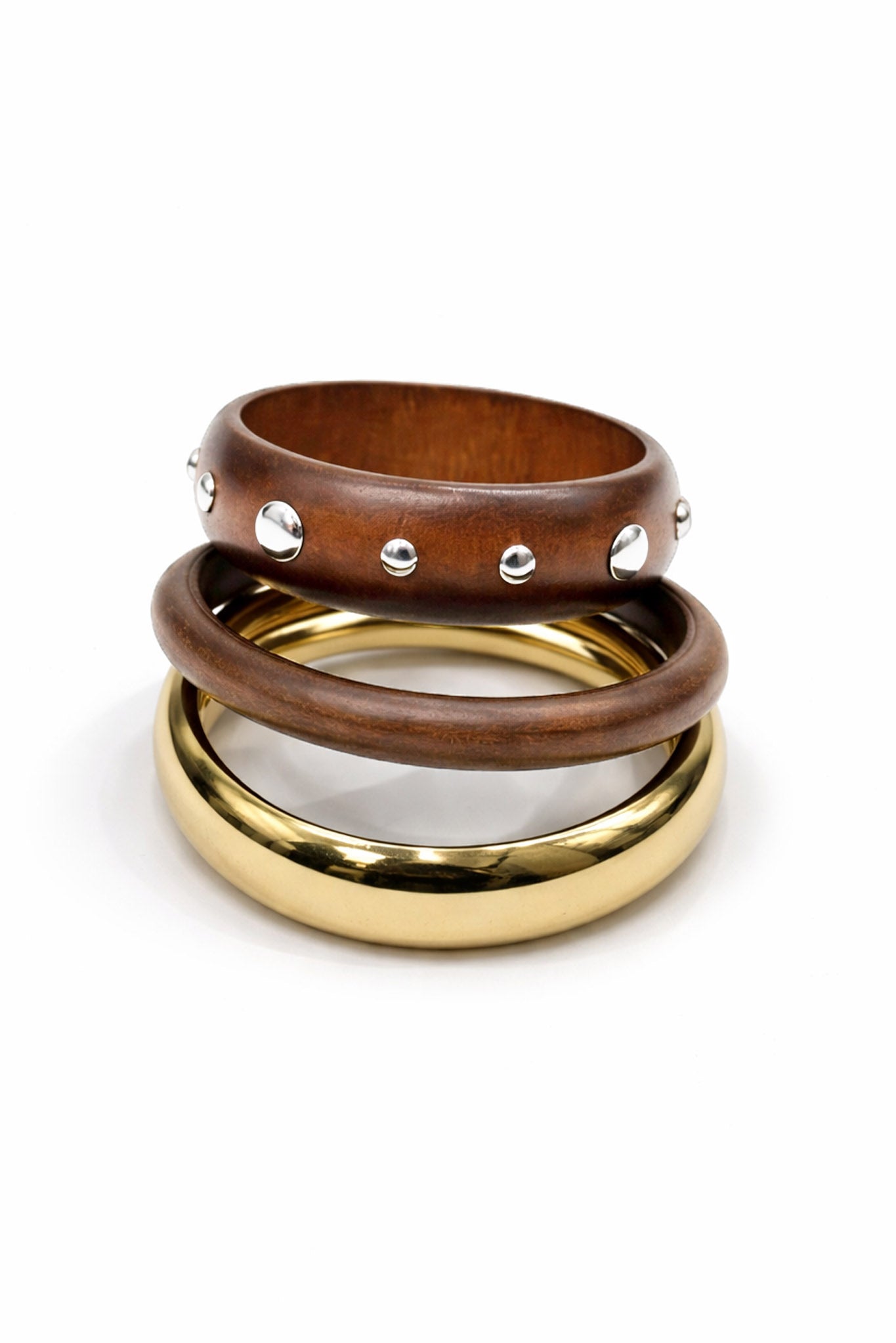 Runyon Wood and Metallic Bangle Bracelet Set