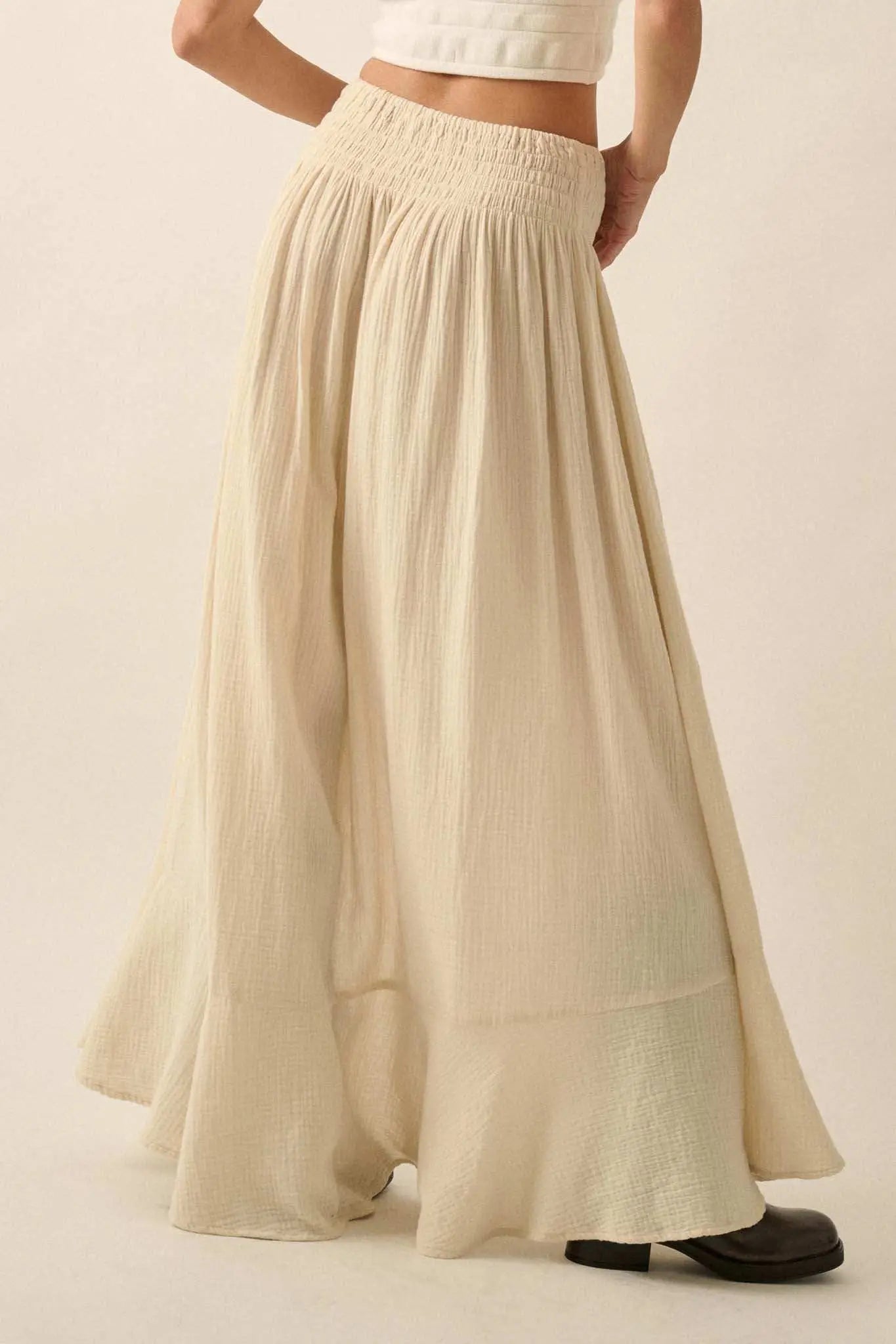 In the Wind Crinkle Cotton Button-Front Maxi Skirt