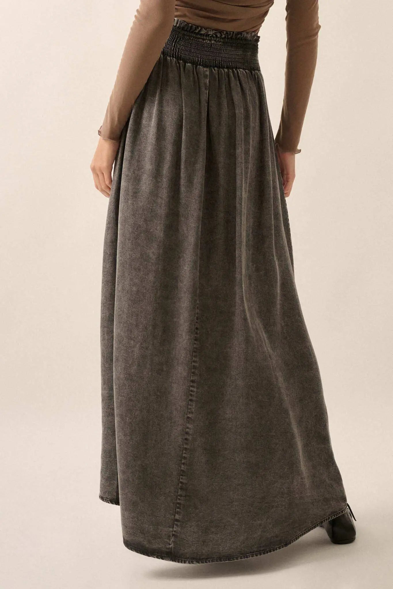 Softest Storm Acid-Wash Denim Buttoned Maxi Skirt