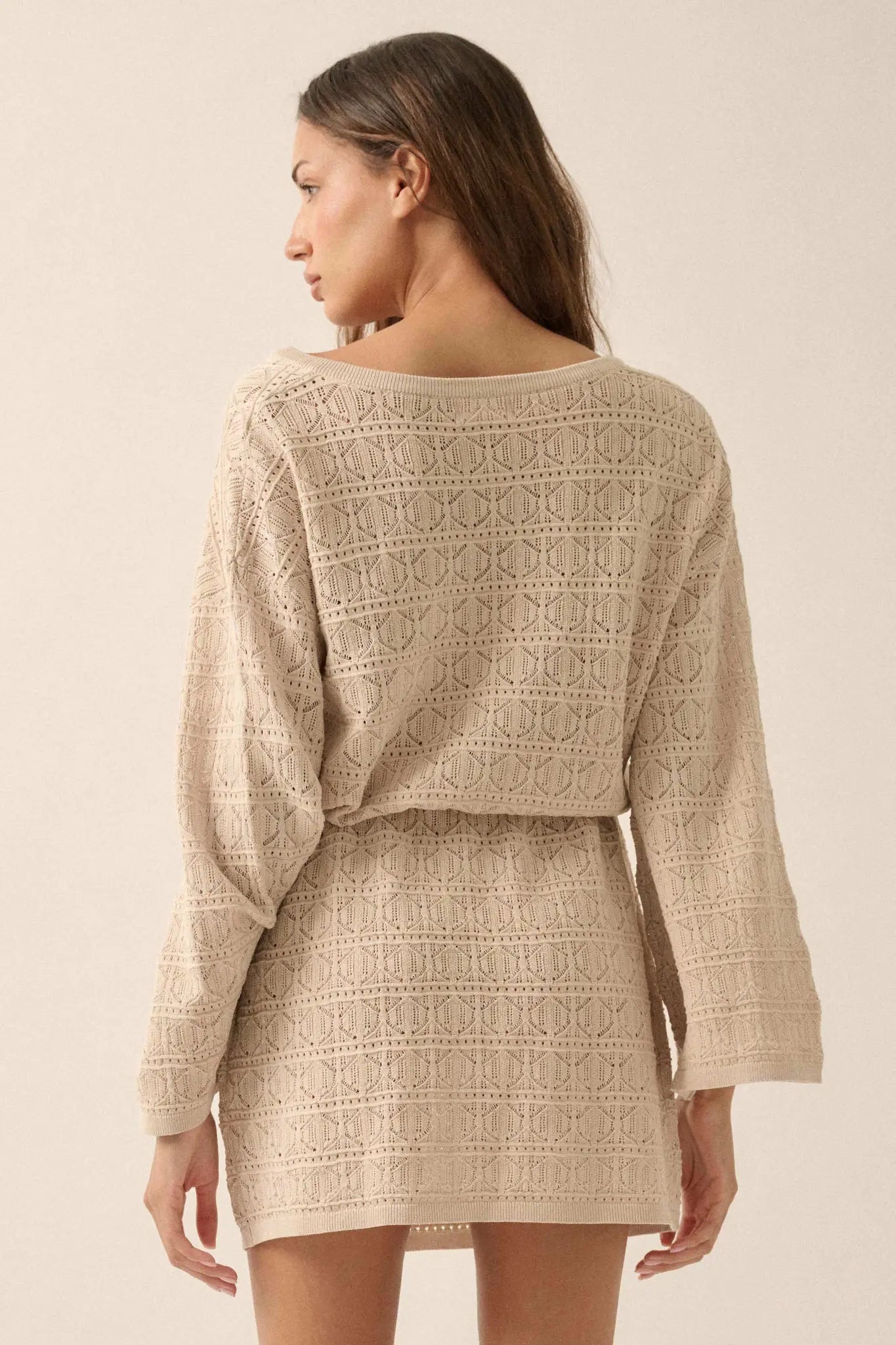No Worries Pointelle Crochet-Knit Mini Dress