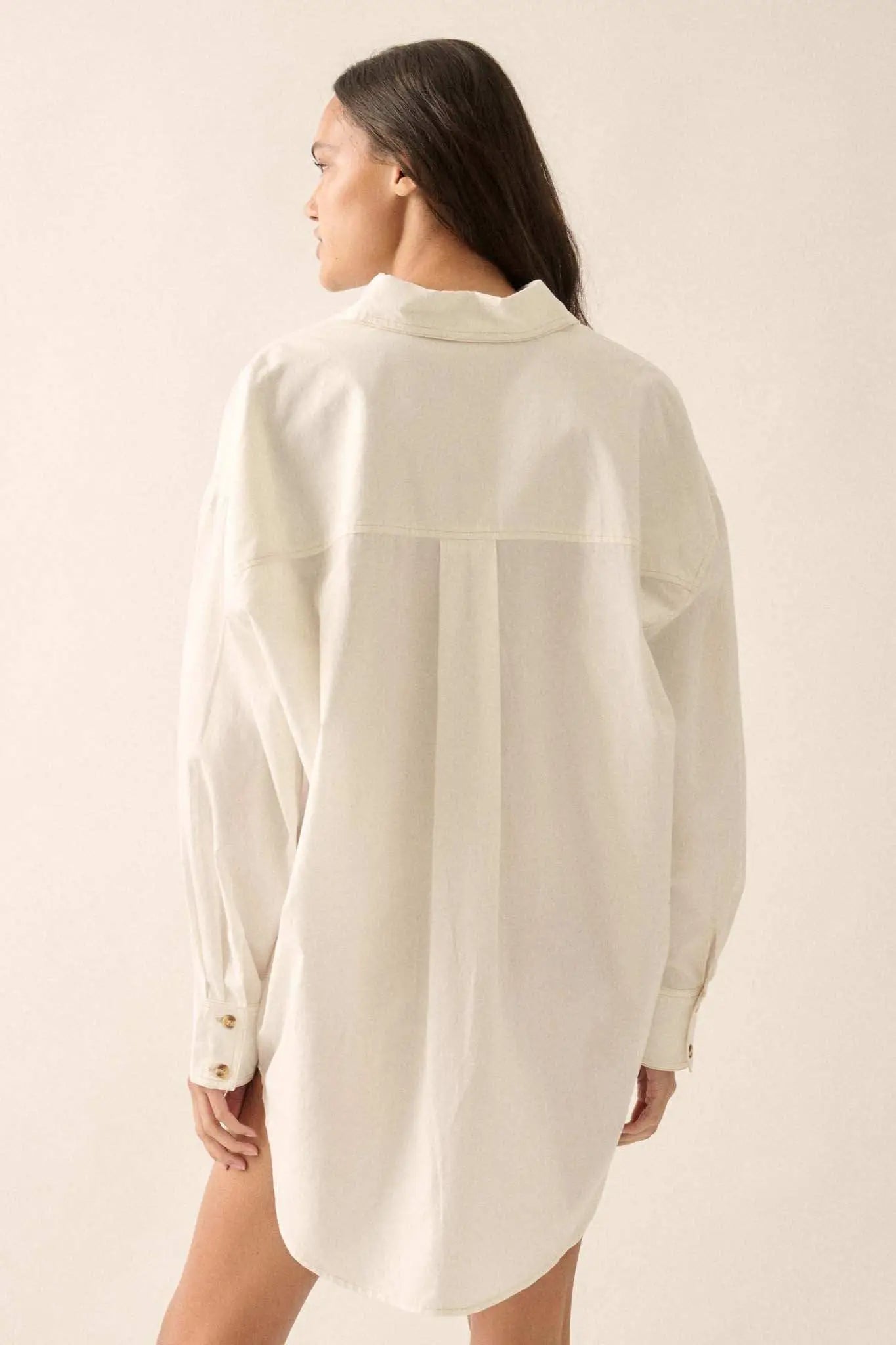 Moving Forward Oversize Button-Up Mini Shirt Dress