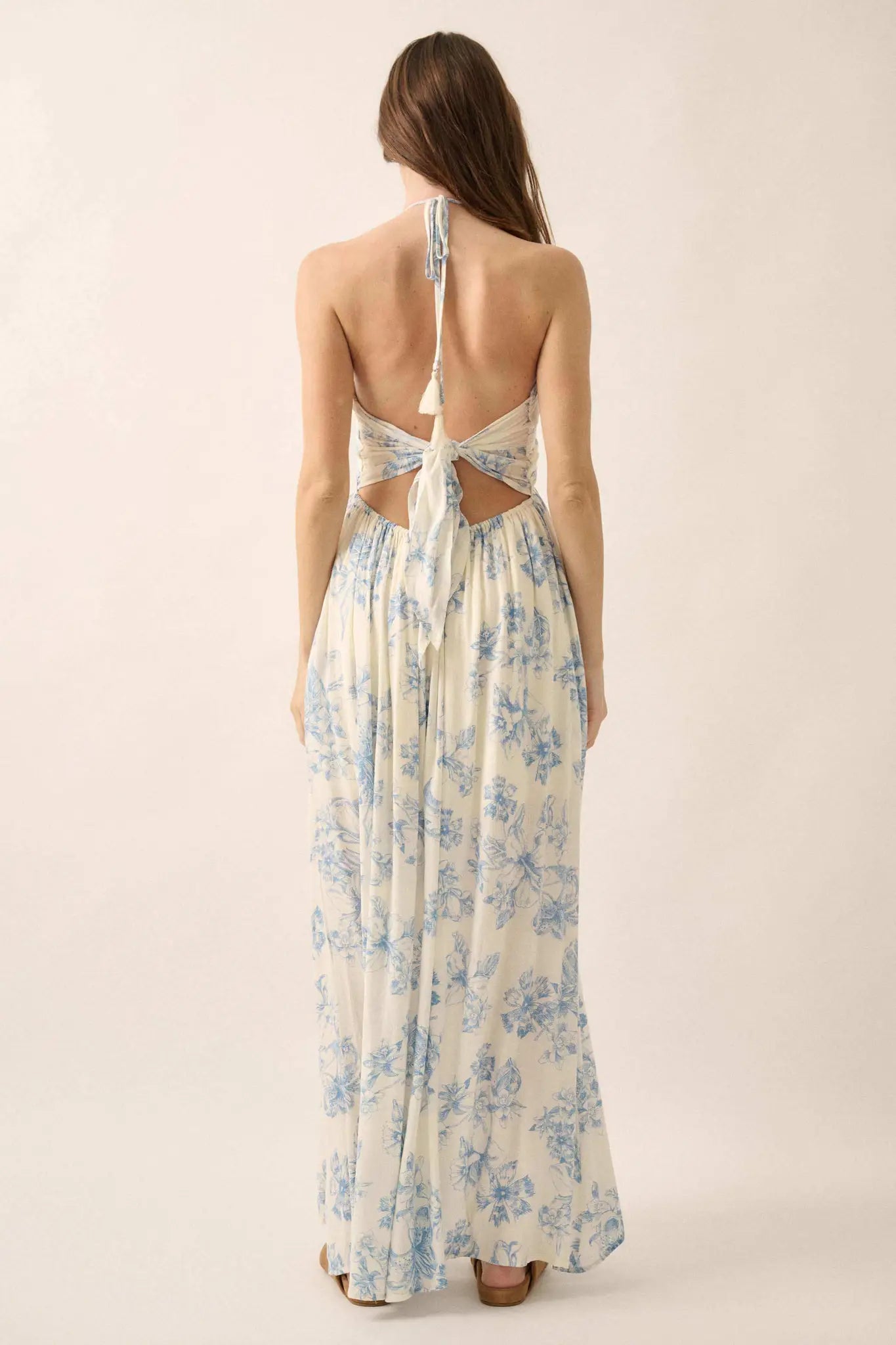 Everlasting Beauty Floral Crepe Halter Maxi Dress