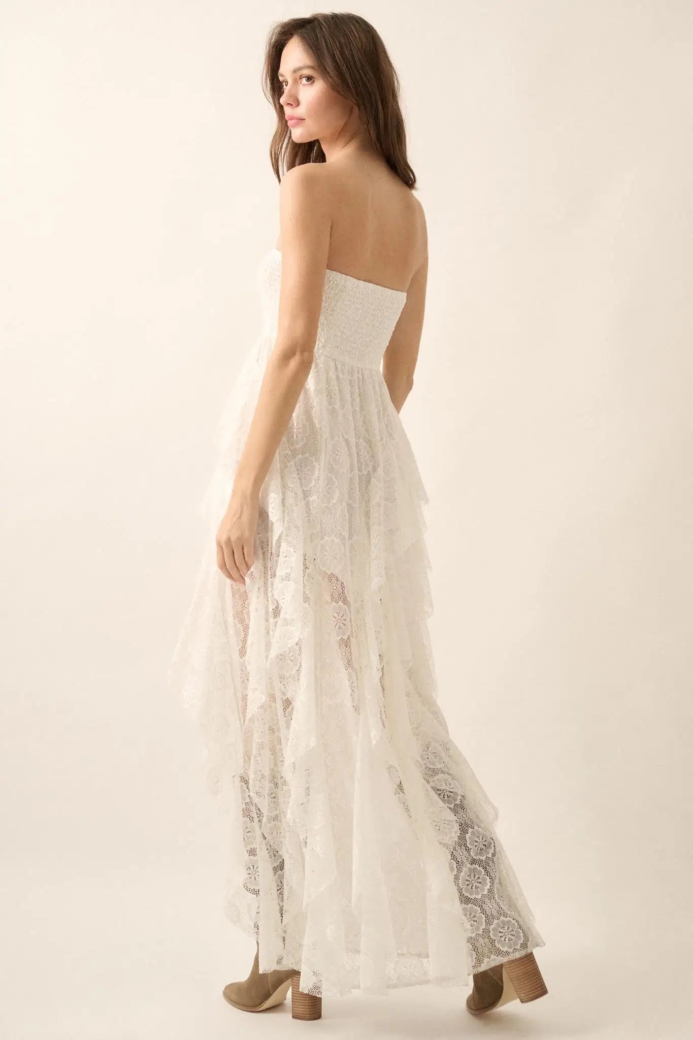 Ever After Asymmetrical Lace Strapless Maxi Dress