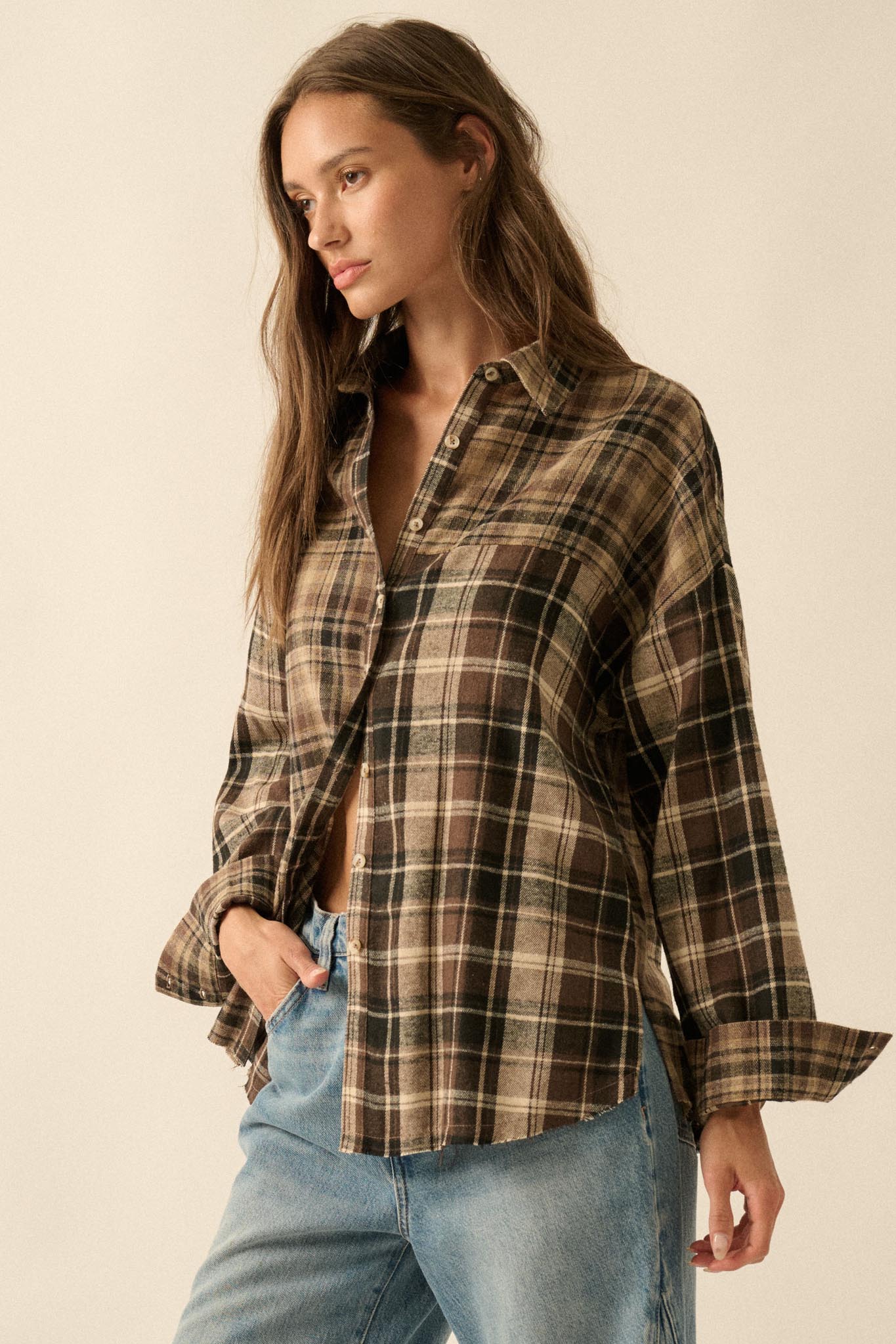 Country Roads Colorblock Plaid Button-Up Shirt