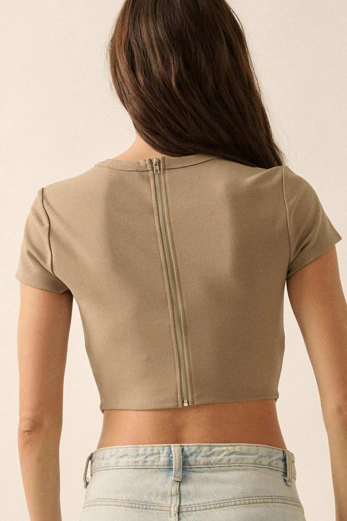 Essential Trends Solid Crepe Cropped Corset Tee