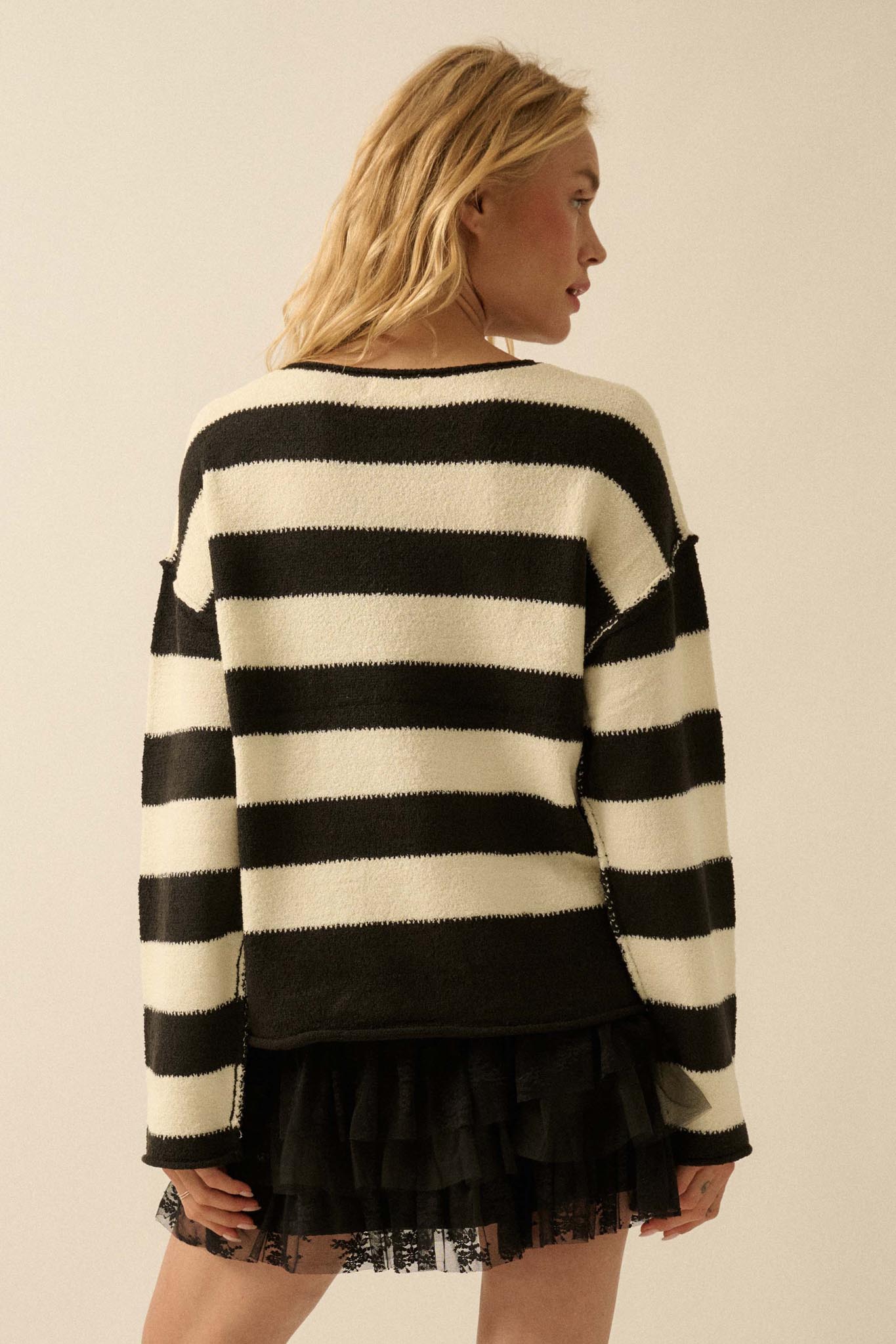 Promise the Label Striped Rolled-Edge Sweater