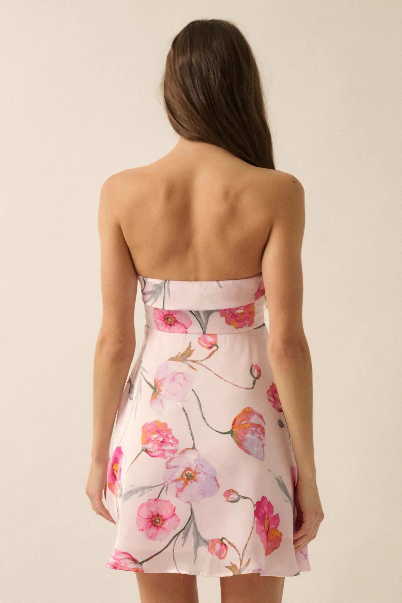 Spring Fever Floral Satin Strapless Mini Dress
