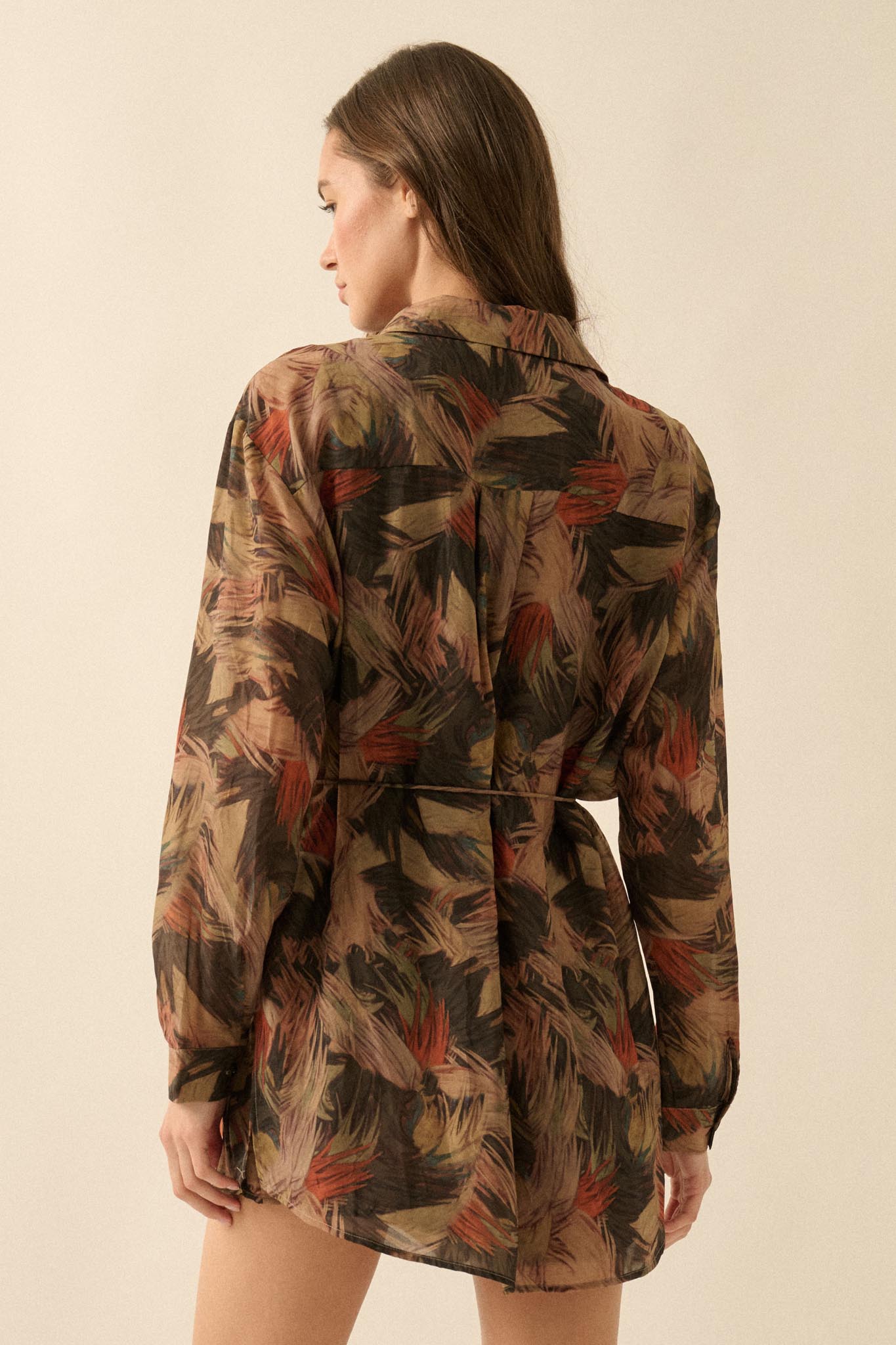 Dare to Imagine Abstract-Print Belted Shirt Romper