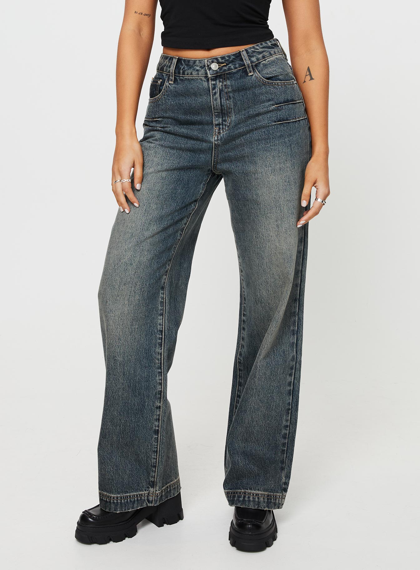 Betley High Rise Wide Leg Jeans Vintage Wash Denim