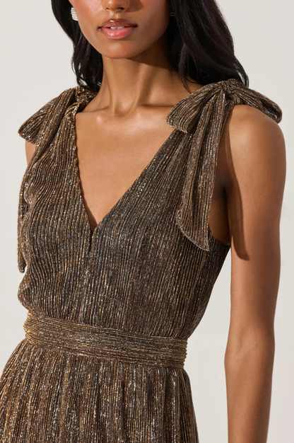 Desma Metallic V-Neck Maxi Dress