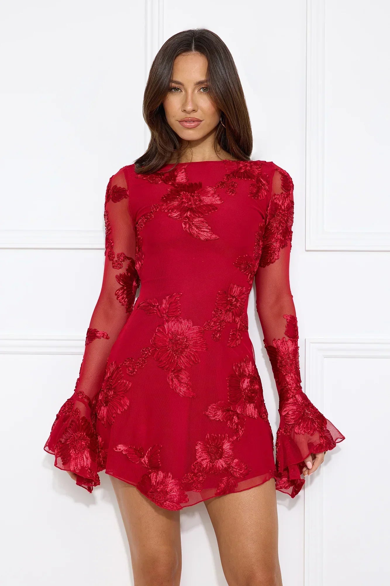 Bright Breezy Long Sleeve Mesh Mini Dress