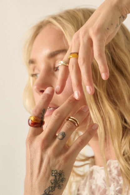 Ottone Four-Piece Tortoise Resin and Gold Ring Set