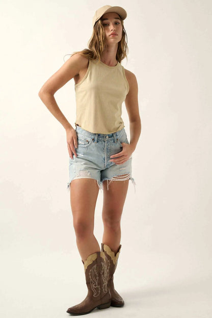 Real Talk Vintage-Wash Lettuce-Edge Tank Top