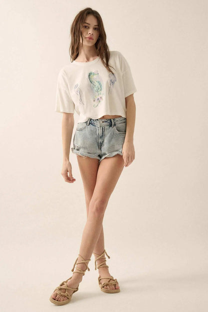 Enchanted Cove Cropped Seahorse Graphic Tee