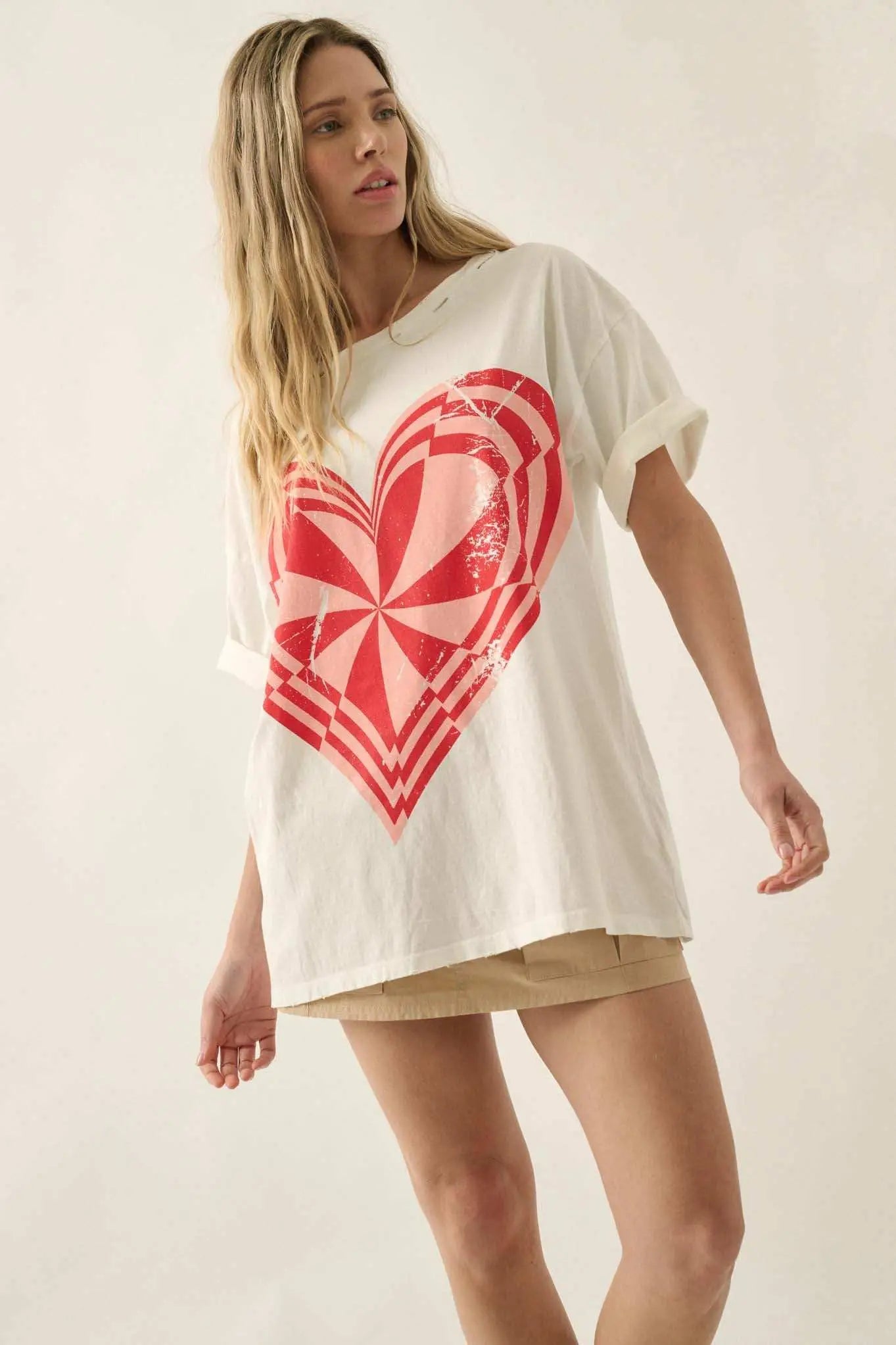 Crazy Love Op-Art Heart Distressed Graphic Tee