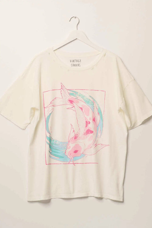 Playing Koi Oversized Distressed Grpahic Tee