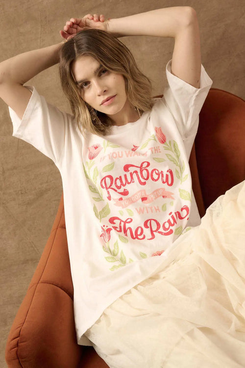 Rain and Rainbow Distressed Oversize Graphic Tee