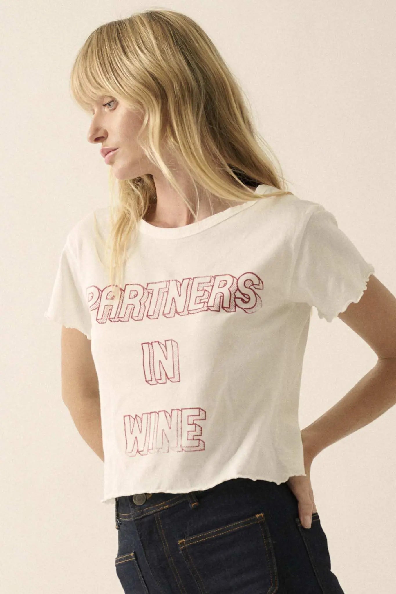 Partners In Wine Cropped Lettuce-Edge Graphic Tee