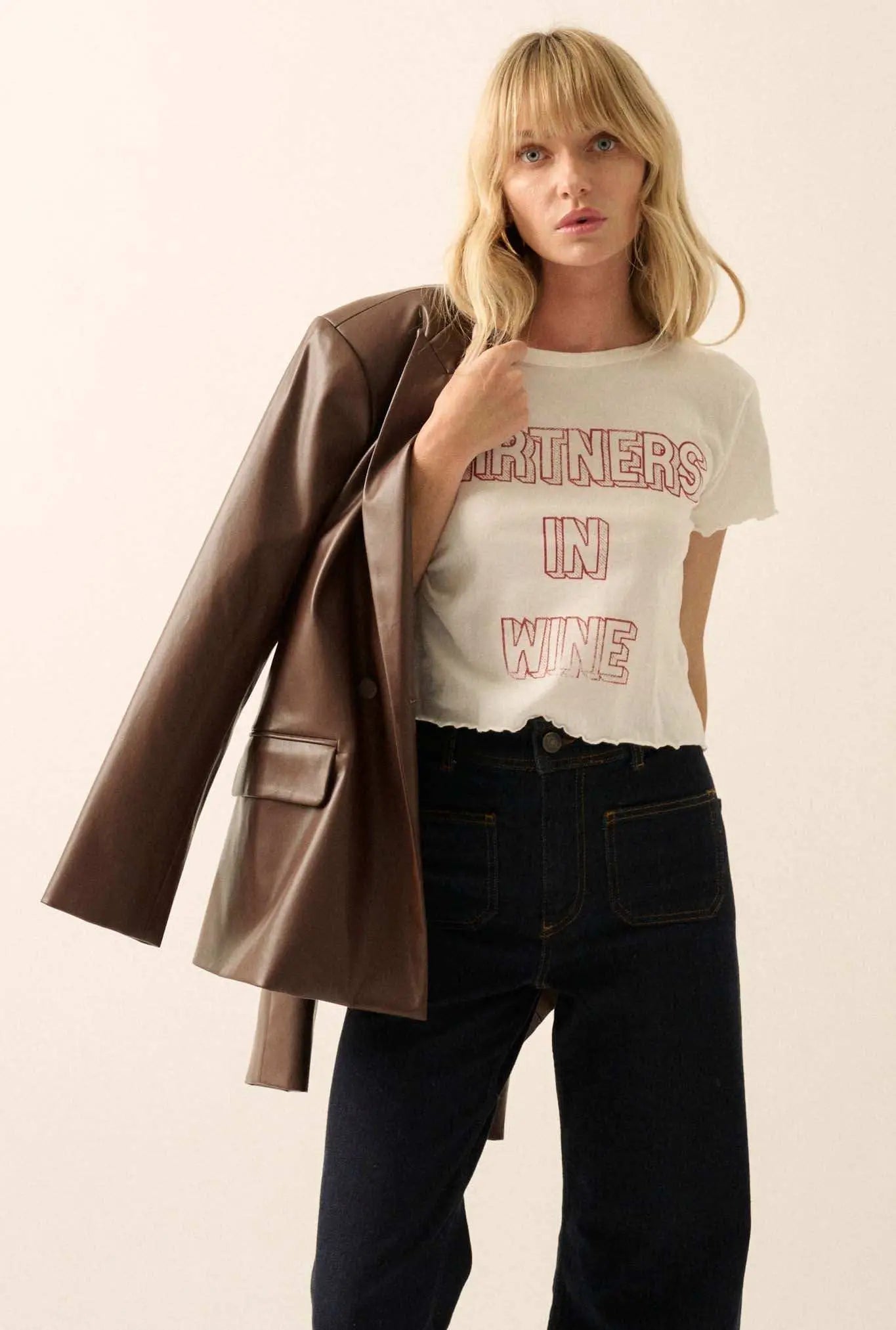 Partners In Wine Cropped Lettuce-Edge Graphic Tee