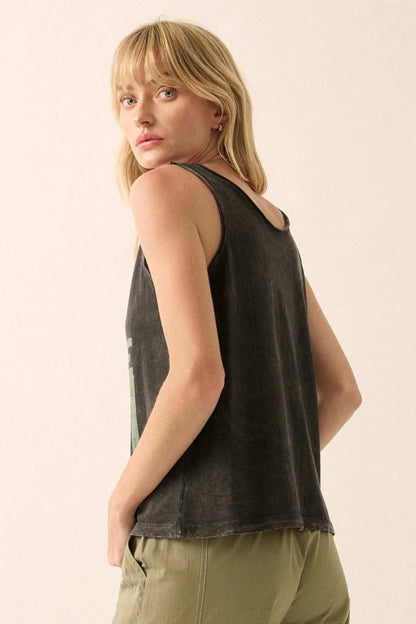 Since 1991 Vintage-Wash Raw-Edge Graphic Tank Top