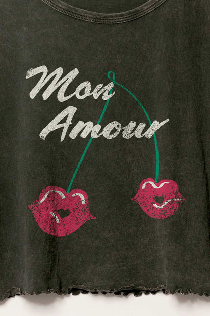 Mon Amour Cropped Lettuce-Edge Graphic Baby Tee