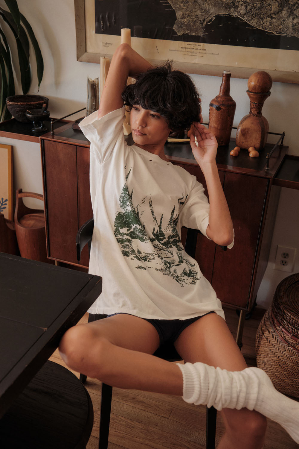 Mustang Mountain Distressed Oversize Graphic Tee