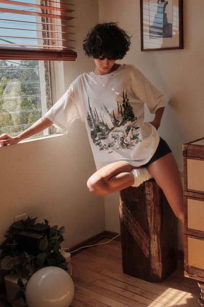 Mustang Mountain Distressed Oversize Graphic Tee