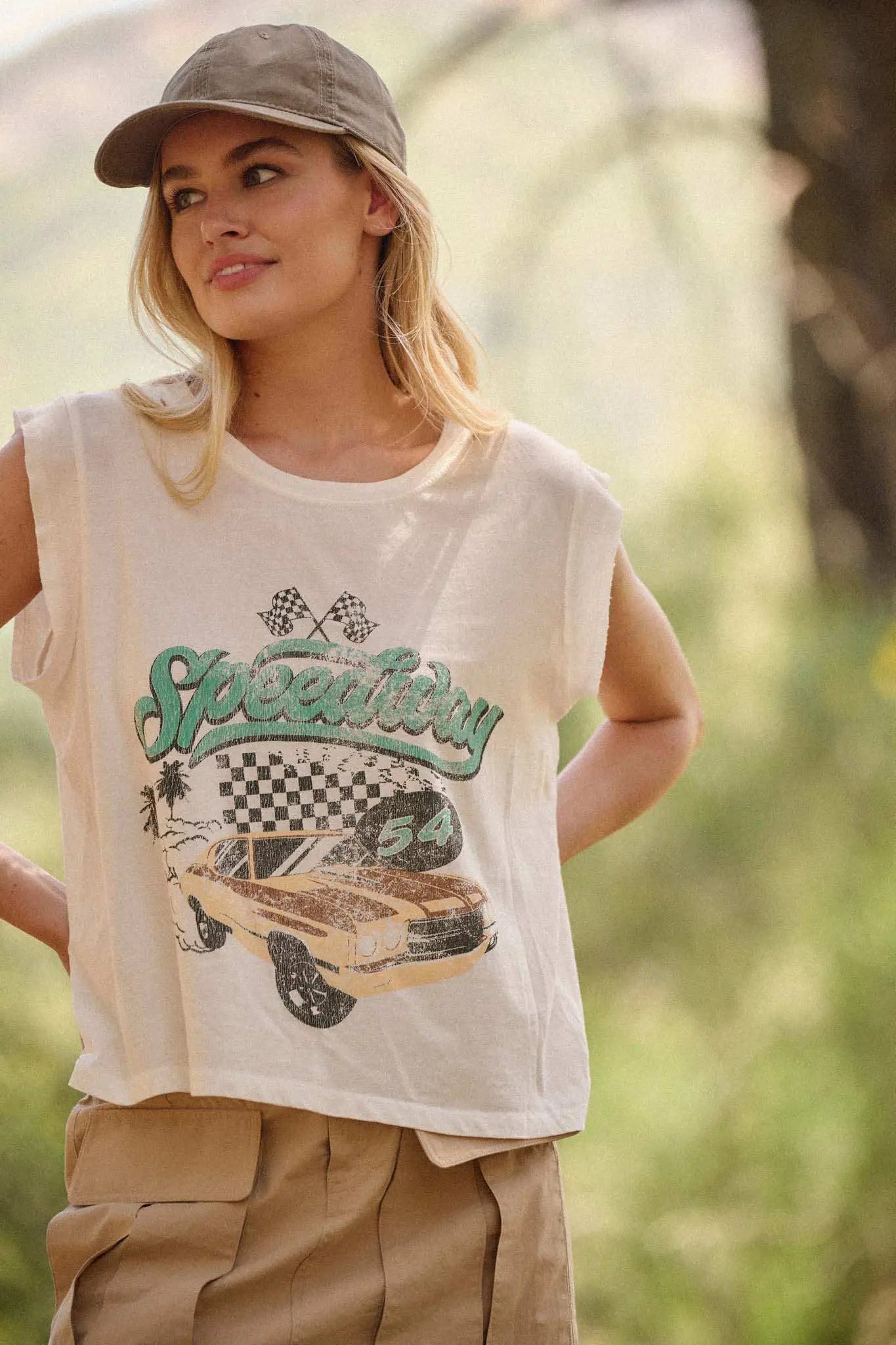Speedway Racing Vintage-Print Sleeveless Graphic Tee