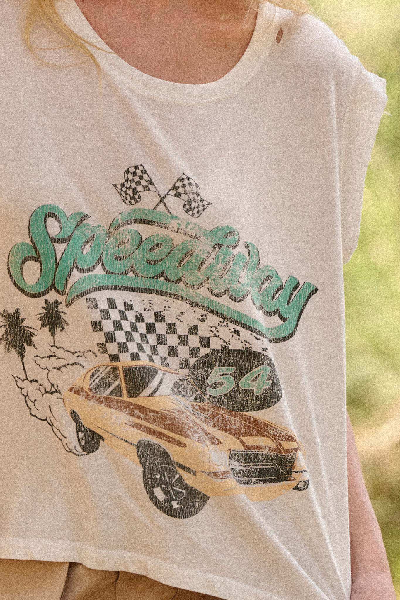 Speedway Racing Vintage-Print Sleeveless Graphic Tee