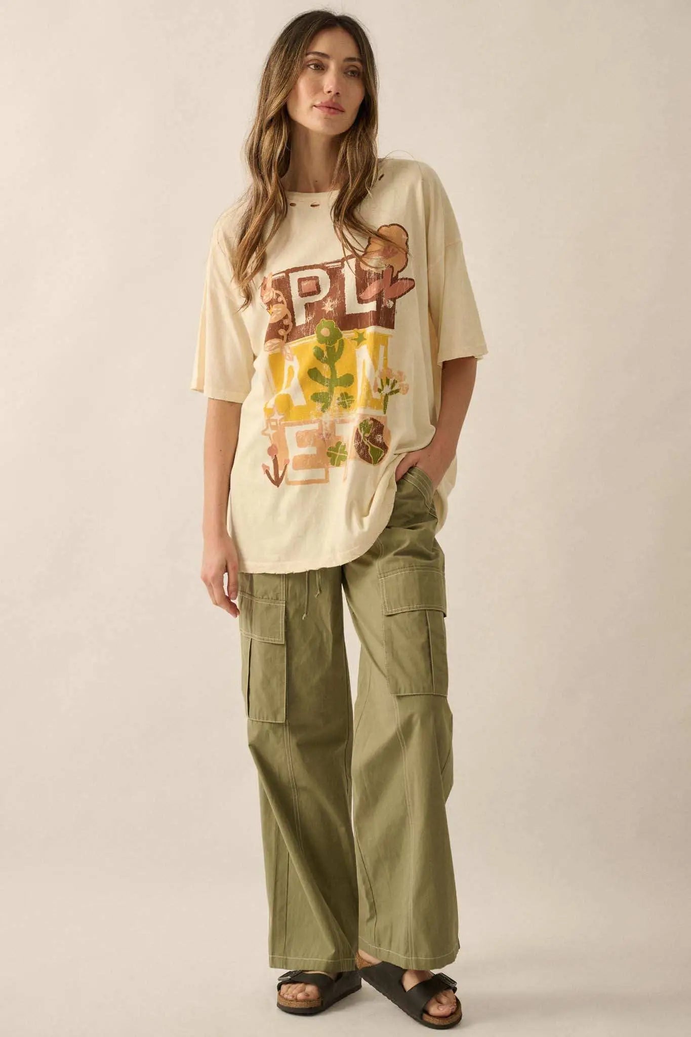 Planet Earth Vintage-Wash Distressed Graphic Tee