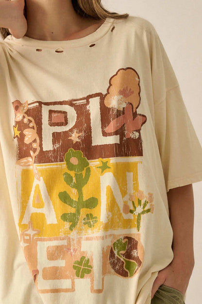 Planet Earth Vintage-Wash Distressed Graphic Tee