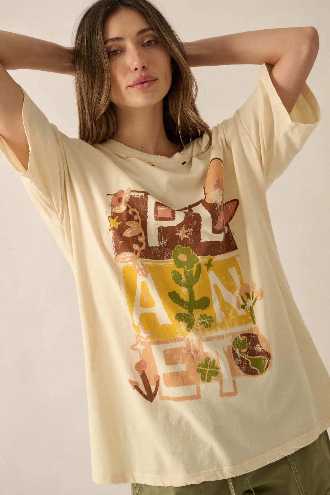 Planet Earth Vintage-Wash Distressed Graphic Tee