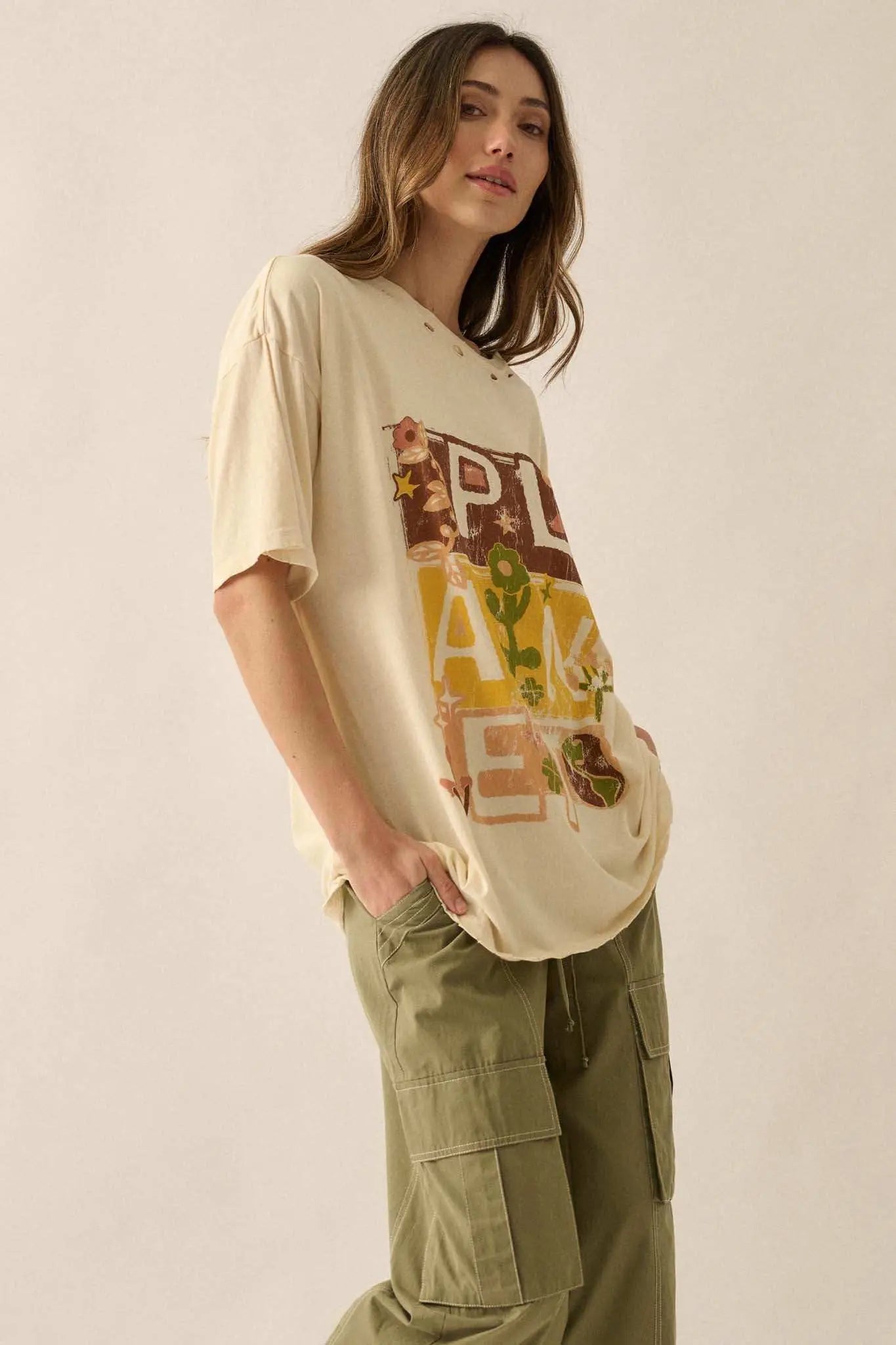 Planet Earth Vintage-Wash Distressed Graphic Tee