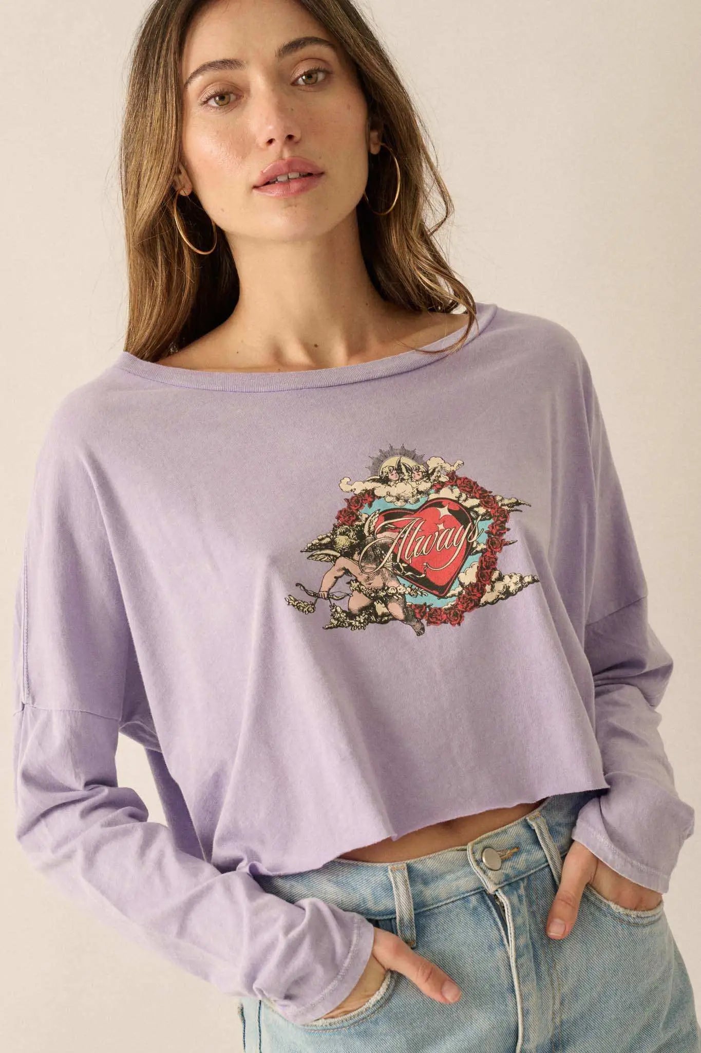 Love Always Cropped Long-Sleeve Graphic Tee