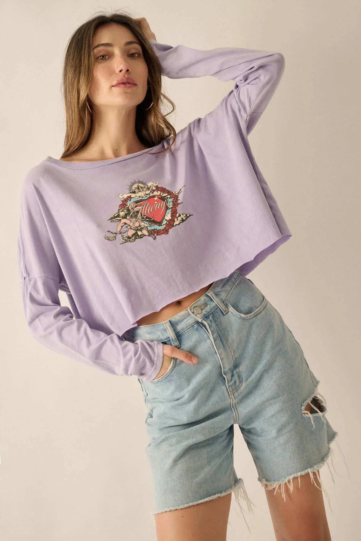 Love Always Cropped Long-Sleeve Graphic Tee