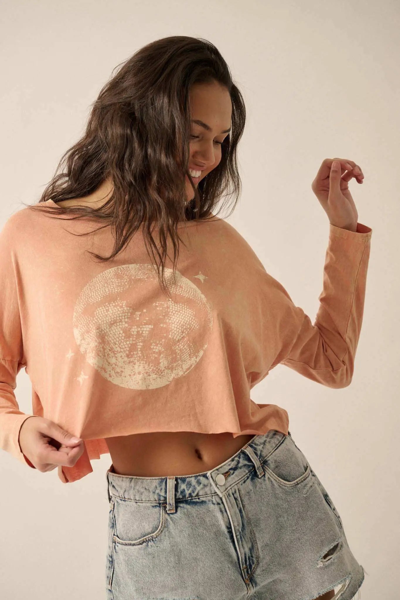 Disco Doll Cropped Long-Sleeve Graphic Tee
