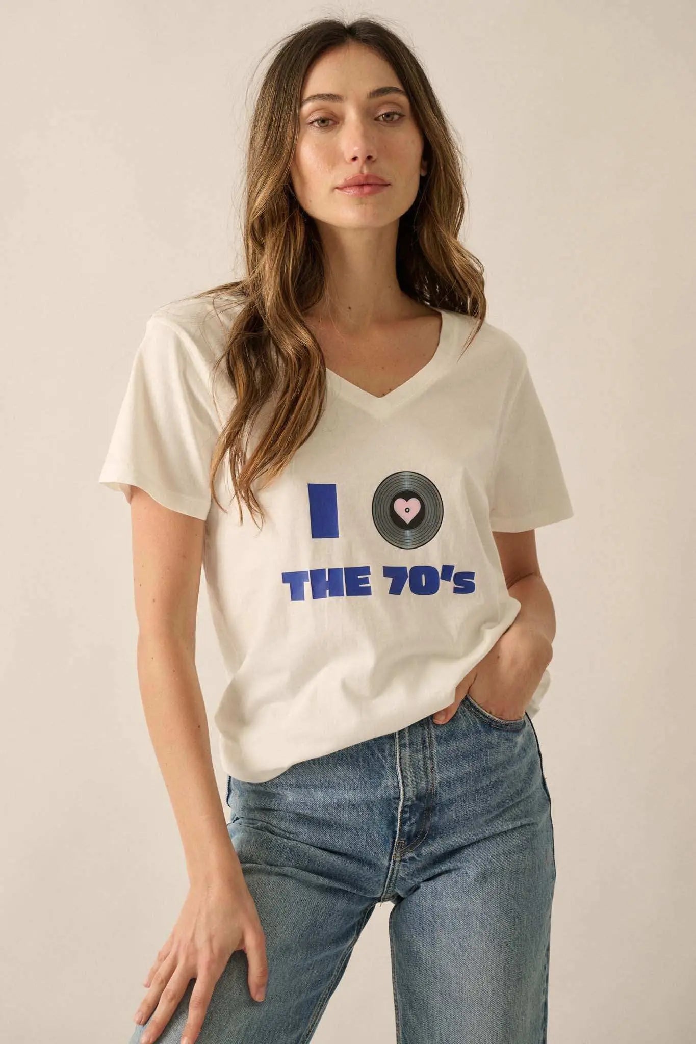 I Love the 70s V-Neck Music Graphic Tee