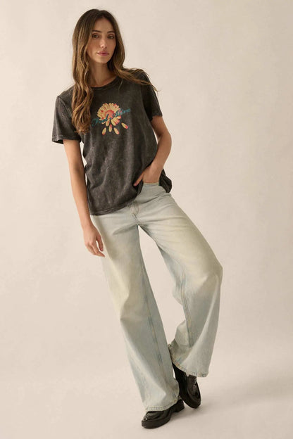 Feel Alive Vintage-Wash Flower Graphic Tee