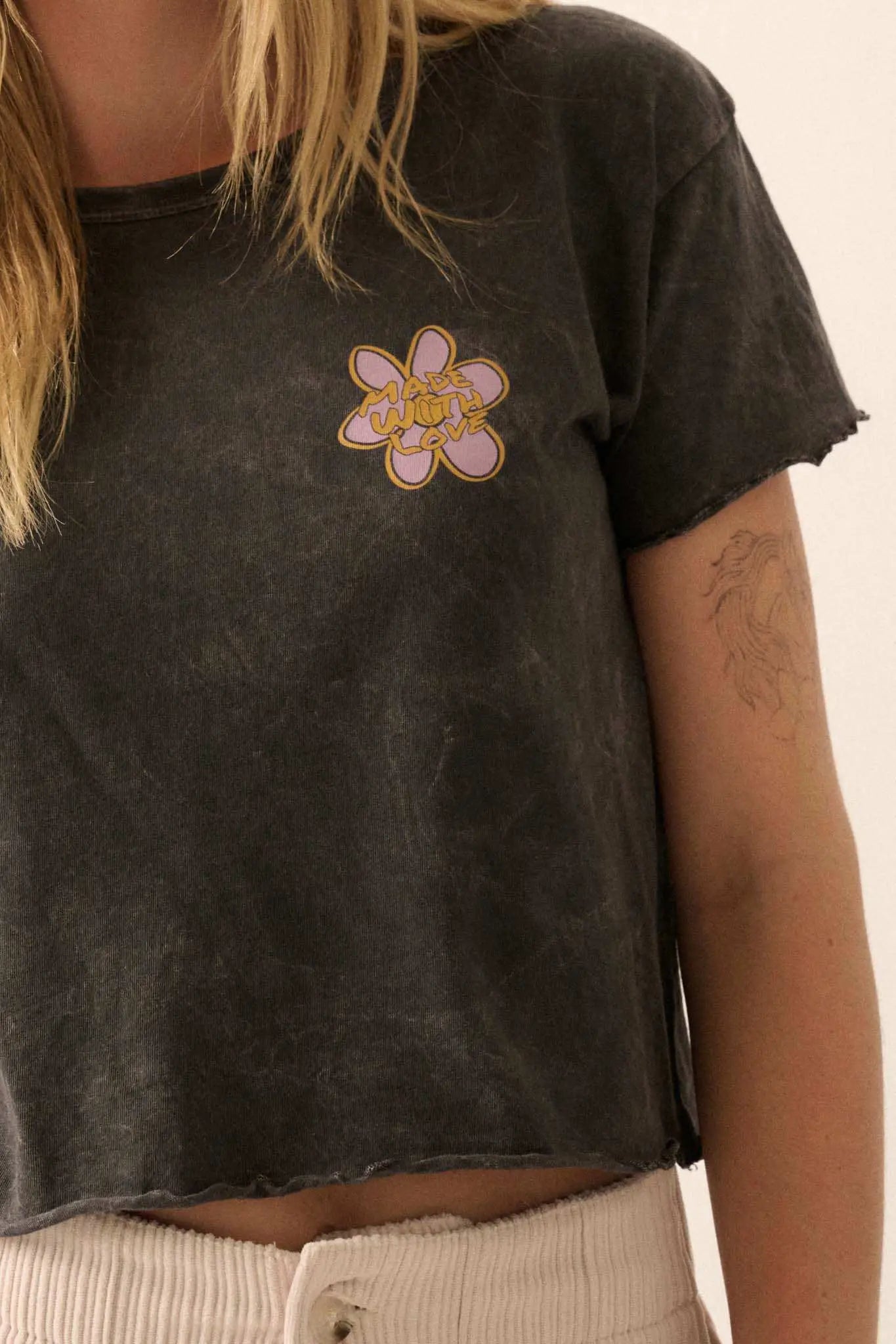 Made With Love Floral Peace Sign Graphic Baby Tee