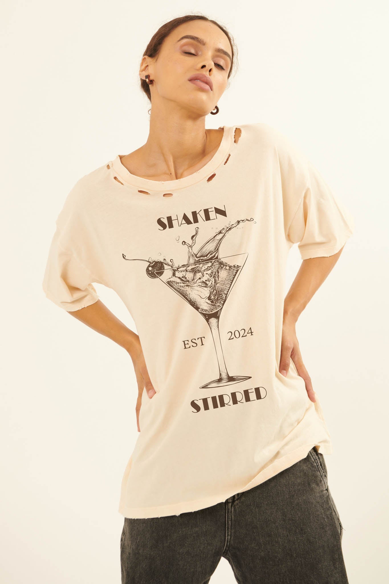 Shaken & Stirred Martini Distressed Graphic Tee