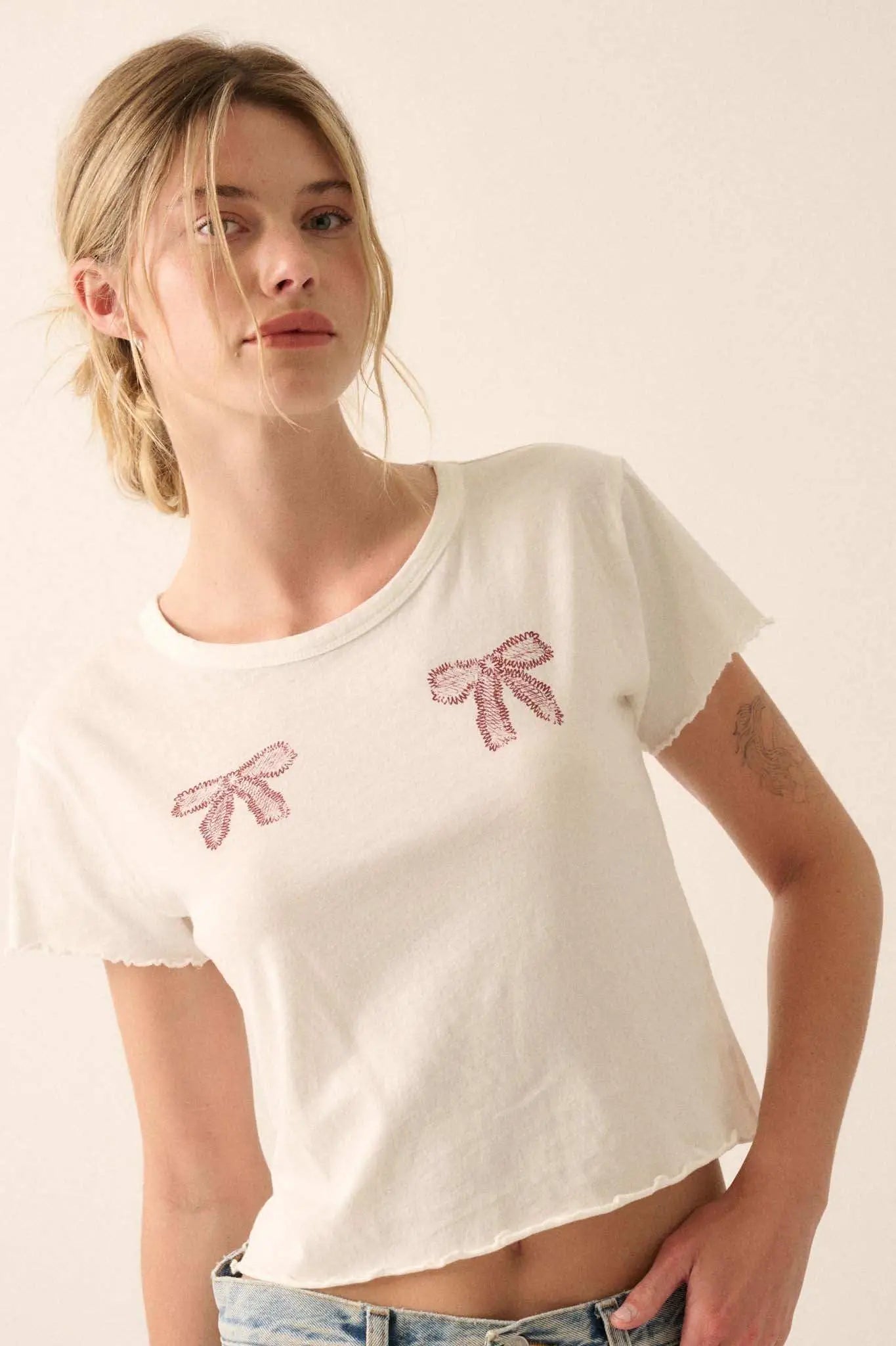 Ribbons and Bows Cropped Graphic Baby Tee