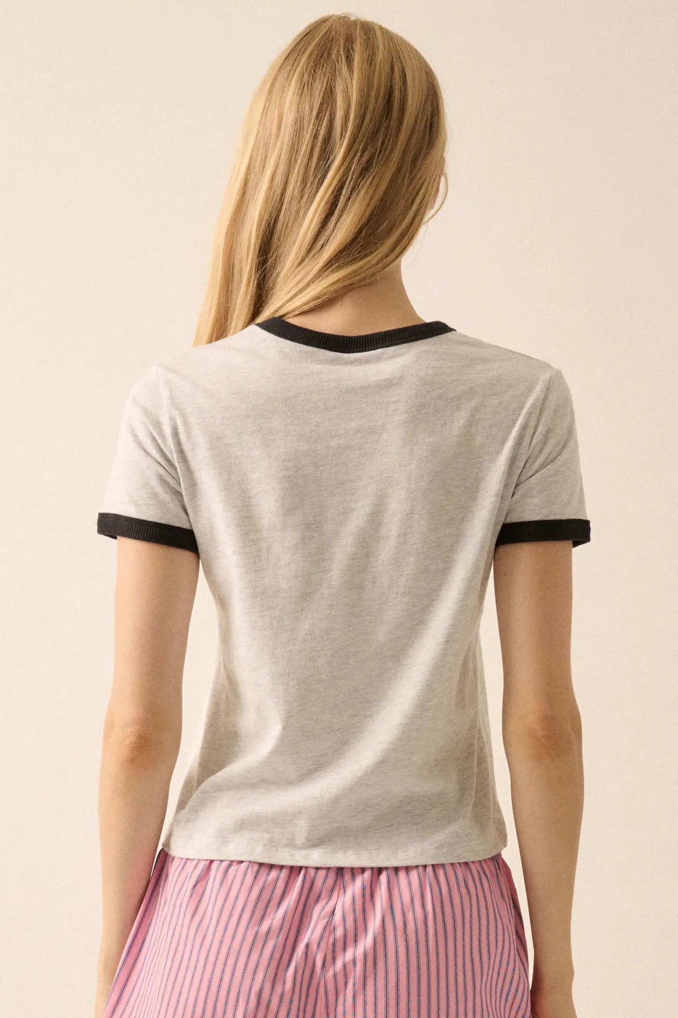 LA Vibes Vintage-Print Graphic Ringer Tee