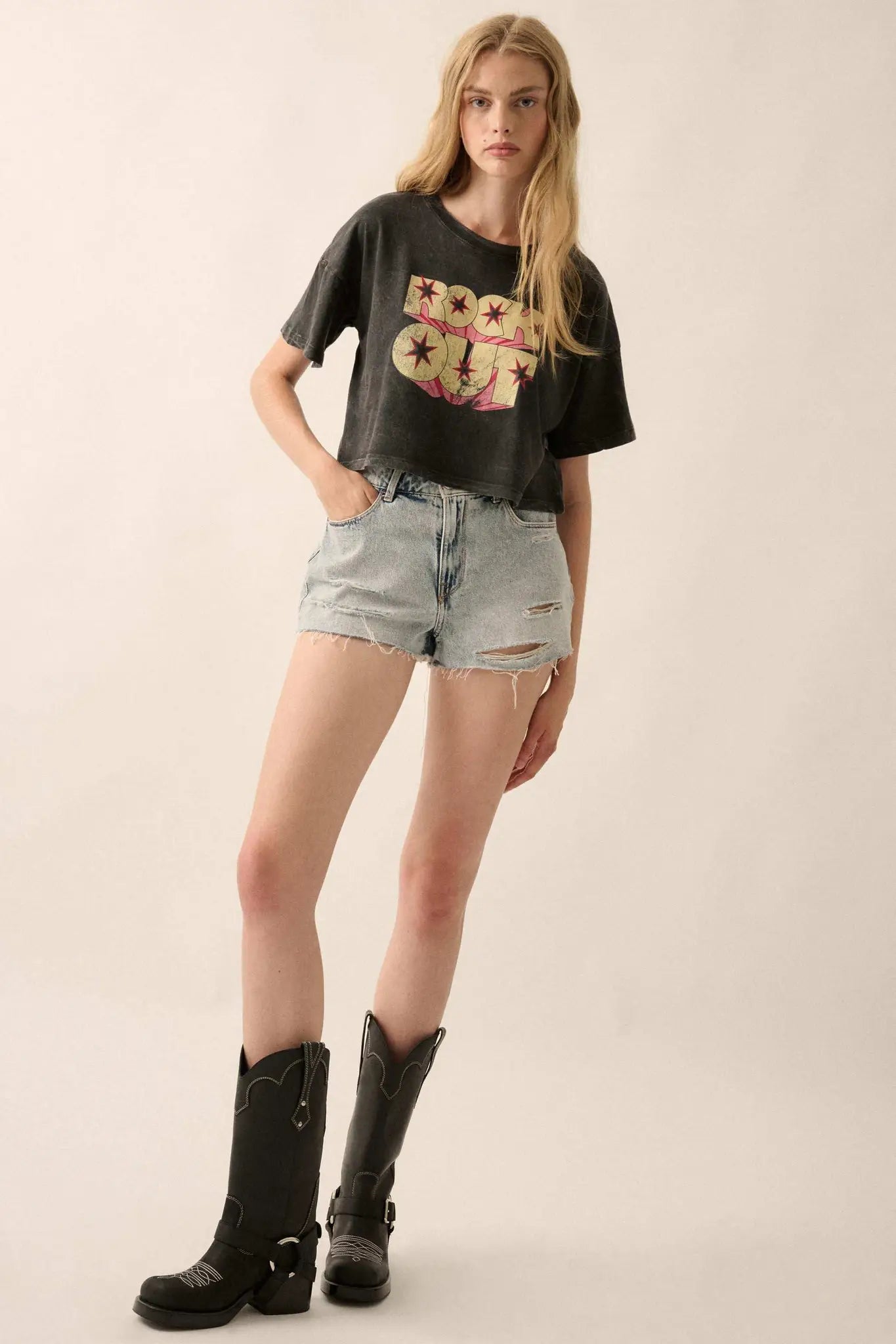 Rock Out Cropped Vintage-Wash Graphic Tee