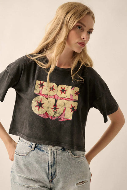 Rock Out Cropped Vintage-Wash Graphic Tee