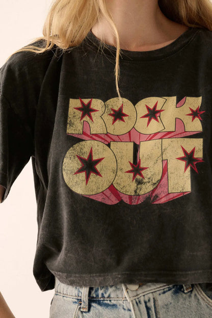 Rock Out Cropped Vintage-Wash Graphic Tee